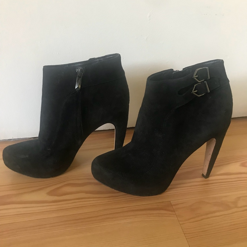 Black Suede Heeled Booties by Sam Edelman